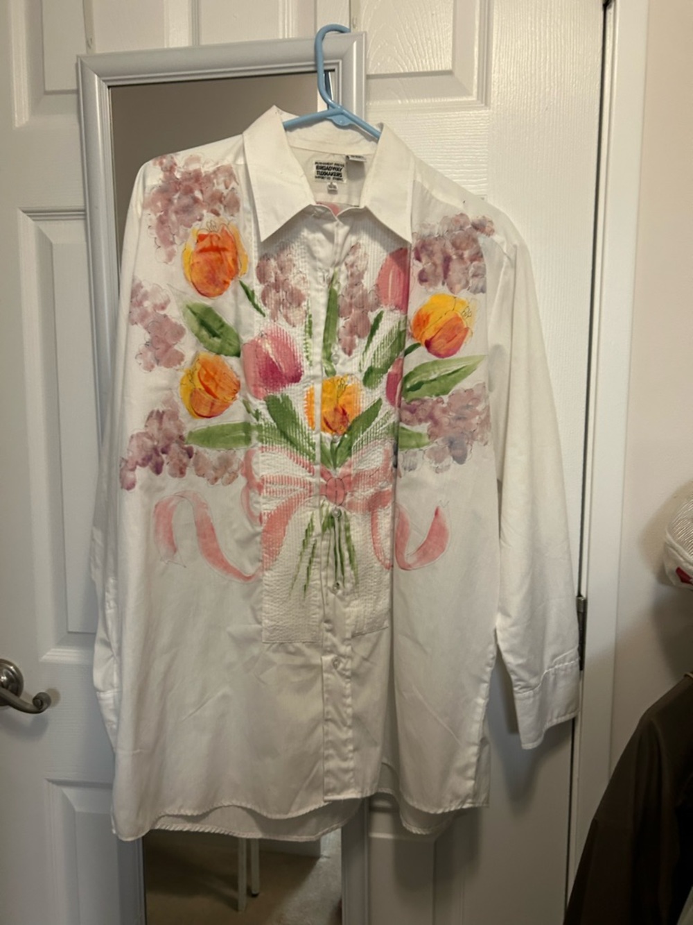 Hand-Painted Floral Button-Down Shirt - White